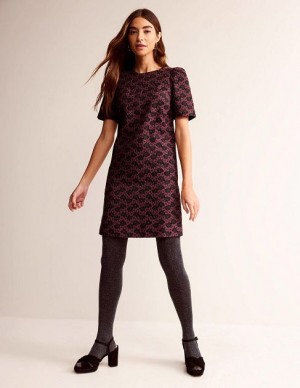 Burgundy / Navy Women's Boden Structured Jacquard Dress | 04698CZSH