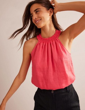 Coral Women's Boden Linen Smocked Halter Tops | 97132LBCX