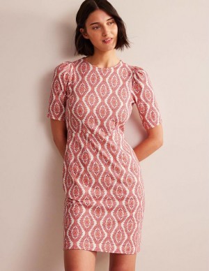 Coral / White Women's Boden Crew Neck Jersey Dress | 30768HRVY