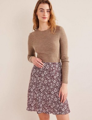 Dark Burgundy Women's Boden Bias Crepe Skirts | 79431TLNU