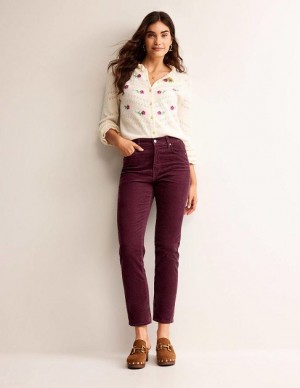 Dark Burgundy Women's Boden Corduroy Slim Straight Jeans | 37940CILF