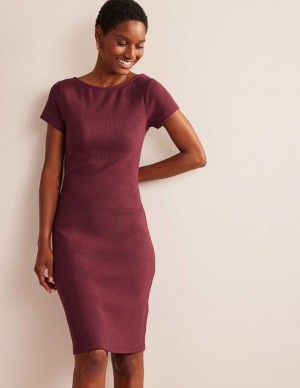 Dark Burgundy Women's Boden Low-back Rib Jersey Mini Dress | 71935AWQT