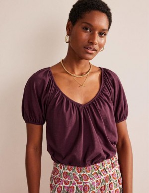 Dark Burgundy Women's Boden V-neck Jersey Swing Tops | 69314FBMY