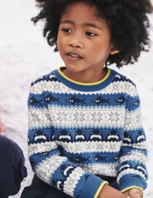 Deep Blue Kids' Boden All Over Fair Isle Sweaters | 32078JZSC