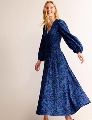 Deep Blue Women's Boden Blouson Sleeve Maxi Dress | 38062VYDL