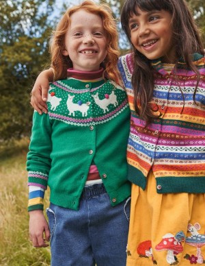 Deep Green Kids' Boden Fun Fair Isle Cardigan | 29038KVZJ