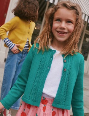 Deep Green Kids' Boden Pointelle Cotton Cardigan | 73642VLMP