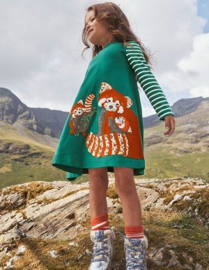 Deep Green Red Kids' Boden Big Appliqué Dress | 12983JDYQ