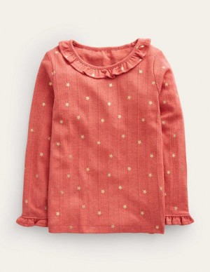 Gold Kids' Boden Ruffle Sparkle Pointelle Sweaters | 38019MERJ