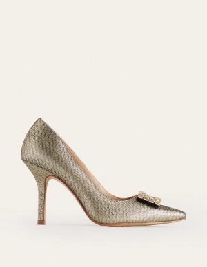 Gold Metal Women's Boden Jewelled Court Heels | 68273ZMKF