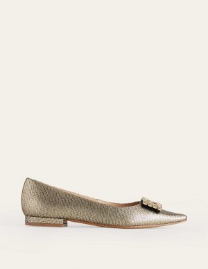 Gold Metal Women's Boden Trim Detail Point Flats | 50412JVCE