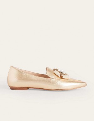 Gold Women's Boden Embellished Pointed Loafers | 80263IKCQ