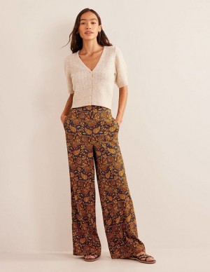 Gold Women's Boden Fluid Printed Wide Pants | 86195MAPL