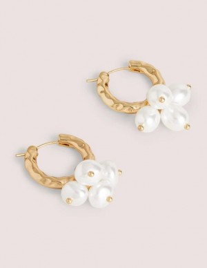 Gold Women's Boden Hammered Pearl Hoops Earrings | 18079FPMG