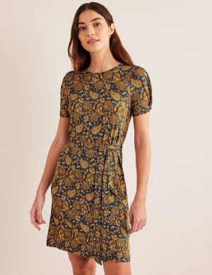 Gold Women's Boden Knot Detail Jersey Mini Dress | 12697GKMS