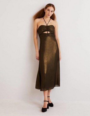 Gold Women's Boden Metallic Party Midi Dress | 80513BOIF