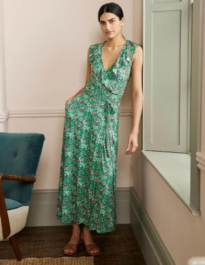 Green Blue Women's Boden Saskia Wrap Jersey Maxi Dress | 59472GFEQ