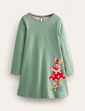 Green Kids' Boden Big Appliqué Dress | 17059CIHJ