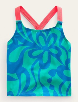 Green Kids' Boden Cross Back Tanks | 21764NQSY