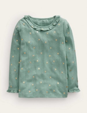 Green Kids' Boden Ruffle Sparkle Pointelle Sweaters | 04318LIHE