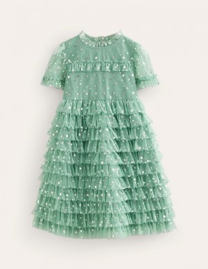 Green Kids' Boden Ruffle Tulle Star Dress | 92871ROXN