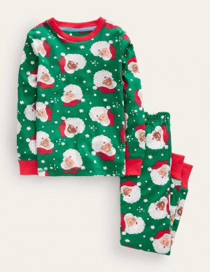 Green Kids' Boden Snug Long John Pajamas | 06185TCIY