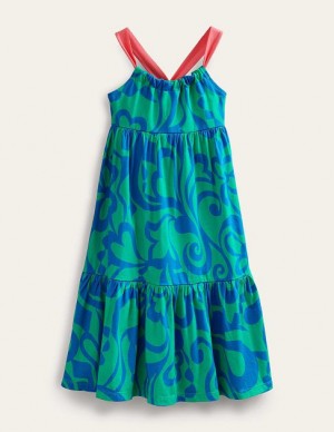 Green Kids' Boden Tiered Jersey Maxi Dress | 23897GYNE