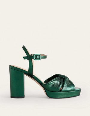 Green Metal Women's Boden Twist Front Platform Sandals | 64931WSCI