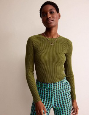 Green Olive Women's Boden Ribbed Cotton Jumpers | 37254MSGD