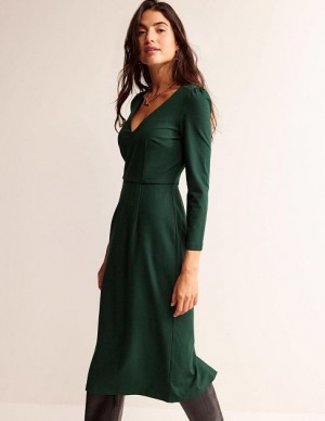 Green Women's Boden Bethany Ponte Midi Dress | 47069LQYC