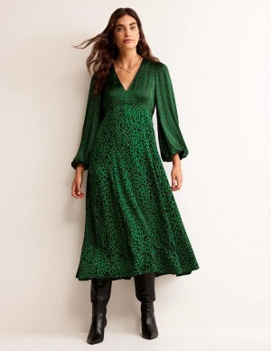 Green Women's Boden Blouson Sleeve Midi Dress | 67428XMZI