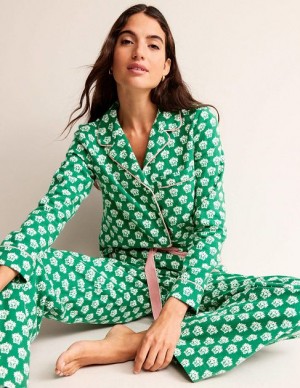 Green Women's Boden Brushed Cotton Pyjamas | 03428EDLX