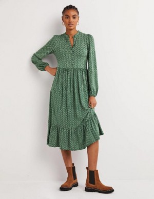 Green Women's Boden Buttoned Jersey Midi Dress | 84079DNIF