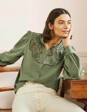 Green Women's Boden Cut Work Jersey Shirts | 70195LSXG