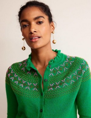 Green Women's Boden Embellished Yoke Cardigan | 89647LFRE