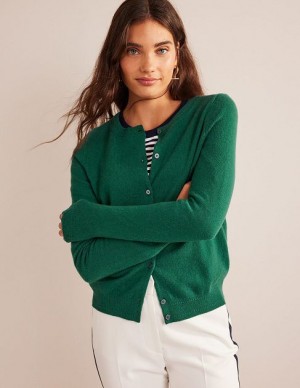 Green Women's Boden Eva Cashmere Crew Cardigan | 76235HSIU