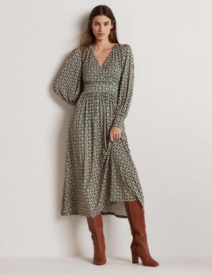 Green Women's Boden Fixed Wrap Jersey Midi Dress | 10836UTLY