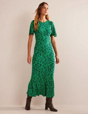 Green Women's Boden Flippy Jersey Midi Dress | 68957ZJWD