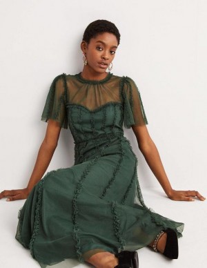 Green Women's Boden Frill Tulle Maxi Dress | 17025SNWX