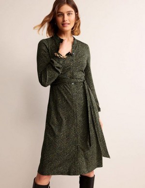 Green Women's Boden Julia Jersey Shirt Dress | 79105CPUX