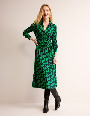 Green Women's Boden Laura Jersey Midi Shirt Dress | 69570AYVD