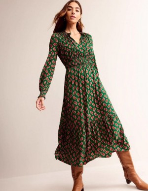 Green Women's Boden Long Sleeve Ruched Dress | 93750WZSC