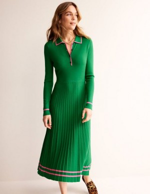 Green Women's Boden Mollie Pleated Knitted Dress | 94621NSEH