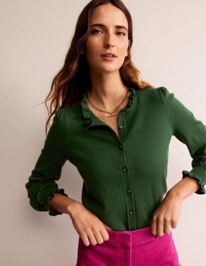 Green Women's Boden Ruffle Neck Cardigan | 57921XNYF