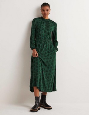 Green Women's Boden Ruffle Neck Jersey Midi Dress | 94357MPLV