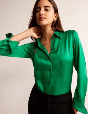 Green Women's Boden Saskia Satin Shirts | 17945SPWB