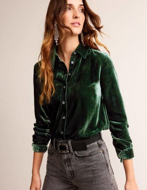 Green Women's Boden Sienna Velvet Shirts | 74920SAKZ