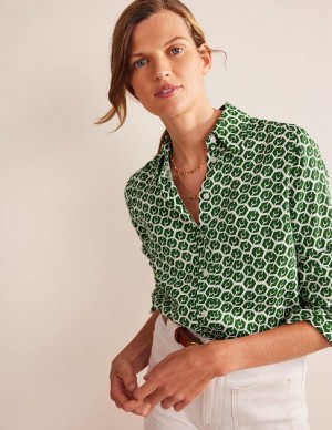 Green Women's Boden Straight-fit Twill Shirts | 98154FJGU