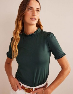 Green Women's Boden Supersoft Frill Detail T-Shirt | 10695FKVZ