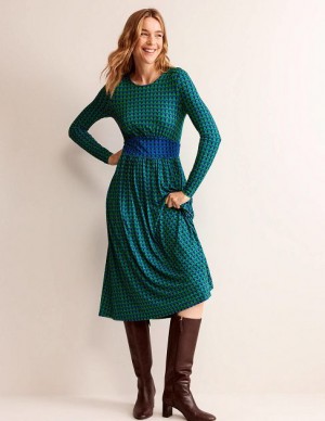 Green Women's Boden Thea Long Sleeve Midi Dress | 98564EHYF